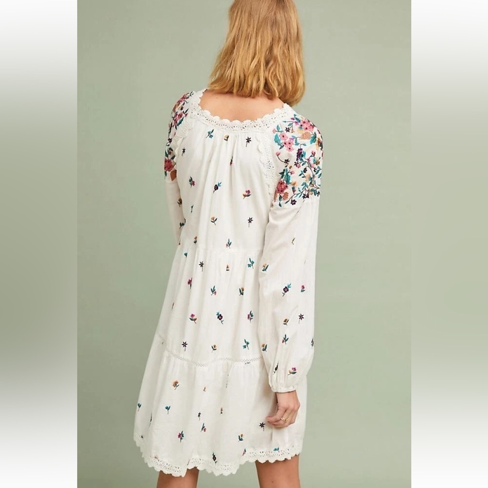 Anthropologie Maeve Sydney Boho Babydoll Peasant Embroidery Tiered Dress Size XS - Picture 3 of 16